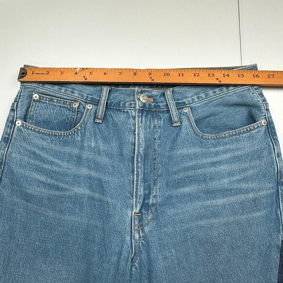 Madewell X ISKO Jeans Women 30 Blue Patchwork Flare Raw Hem Boho Festival Hippie - Picture 9 of 13
